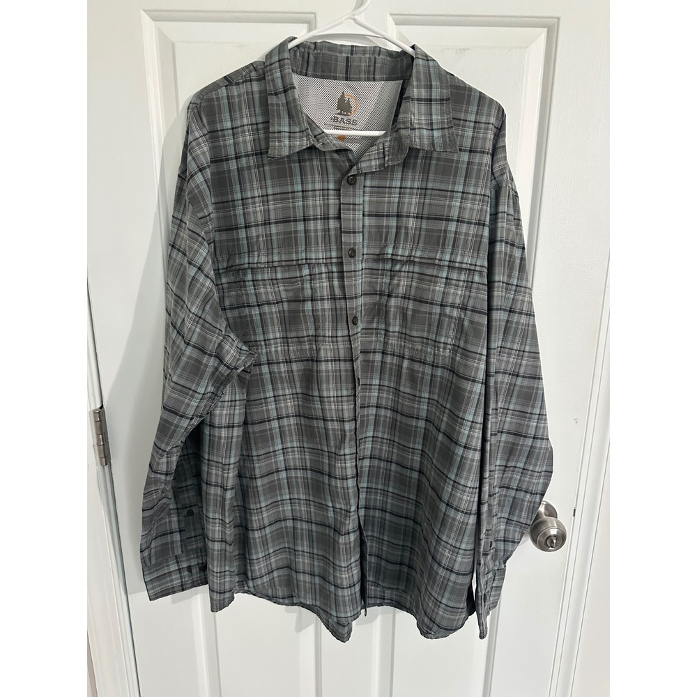 Bass Pro Shops Mens 2XL Long Sleeve Plaid Button Up Fishing Shirt Outdoor